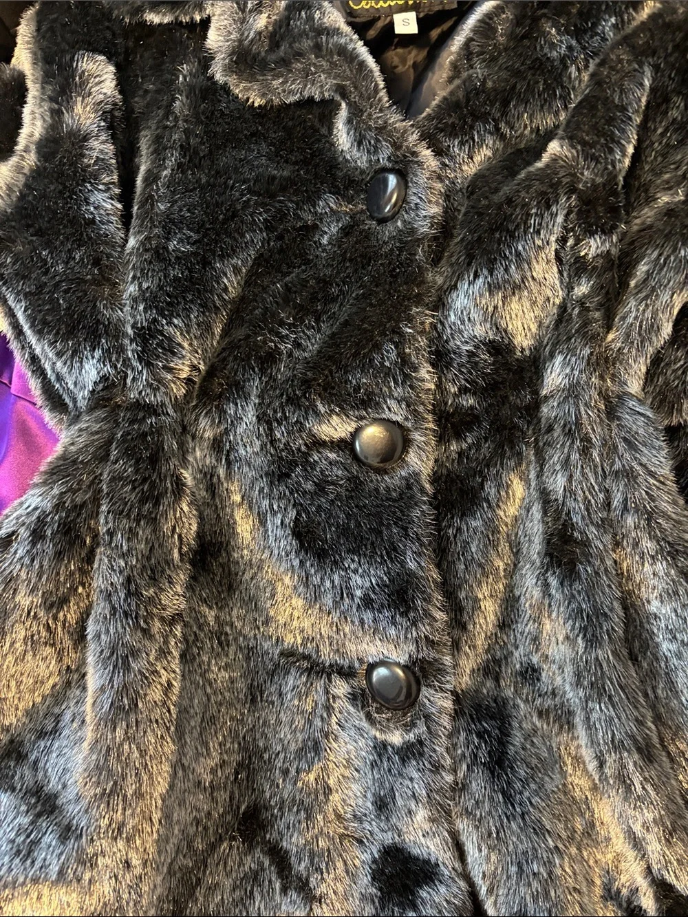 Black Faux Fur KC Collections Plush Button-Front Jacket Small